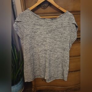 Market & Spruce Black and White Striped Tee Back Buttons